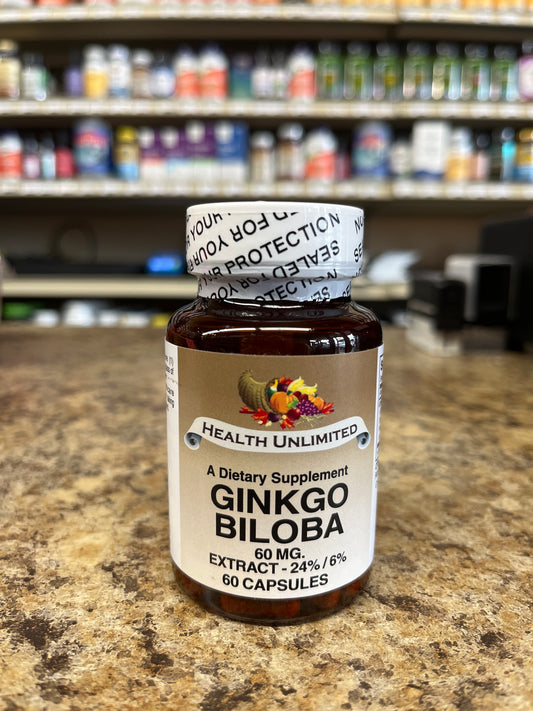 Ginkgo Biloba 60 mg, 24% Extract, 60 capsules